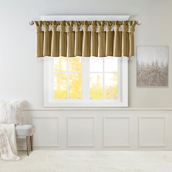 Madison Park Emilia Lightweight Faux Silk Valance With Beads in Bronze, 50x26" MP41-4456