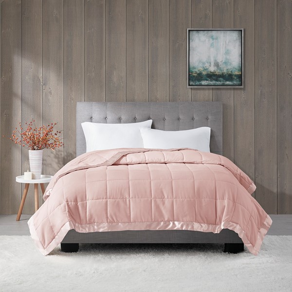 Madison Park Windom Lightweight Down Alternative Blanket with Satin Trim in Blush, Twin MP51-5154