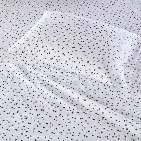 Intelligent Design Cozy Soft Cotton Flannel Printed Sheet Set in Blue Stars, Twin ID20-1536