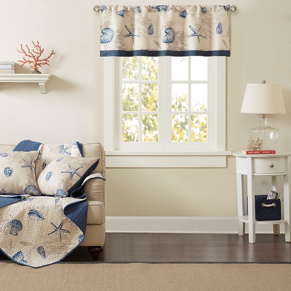 Madison Park Bayside Printed Valance in Navy, 50x18" MP41-3764