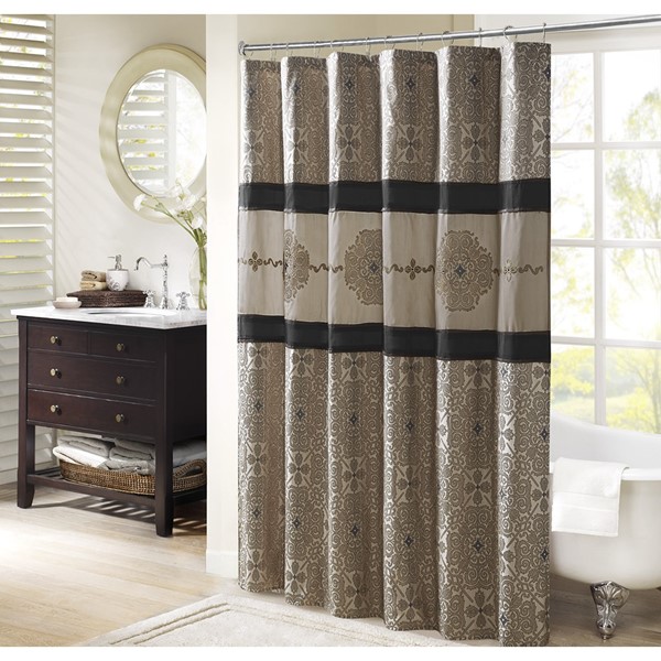 Madison Park Donovan Embroidered Shower Curtain in Black, 72x72" MP70-8302