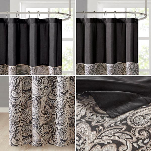 Madison Park Aubrey Jacquard Shower Curtain in Black, 72x72" MP70-845