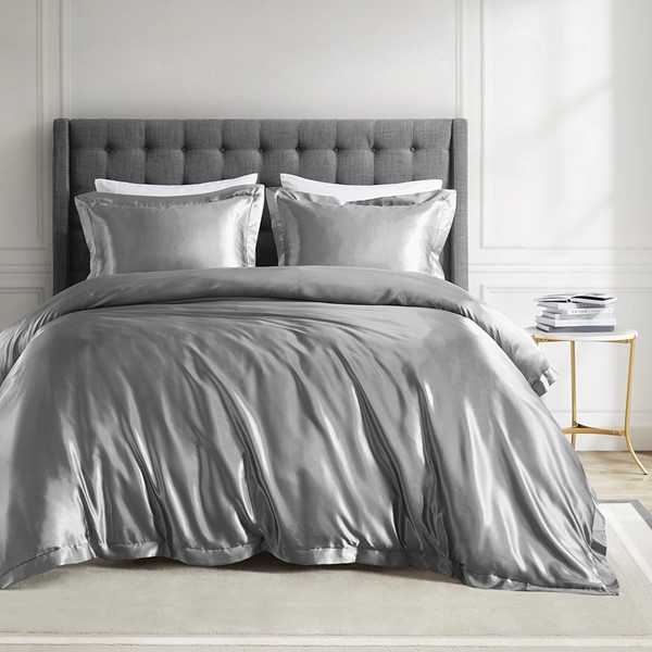 Madison Park Essentials Satin Luxury Comforter Set in Grey, Full/Queen MPE10-1047