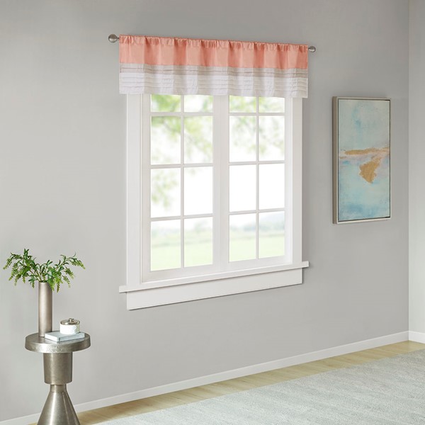 Madison Park Amherst Polyoni Pintuck Window Valance in Coral, 50x18" MP41-4376