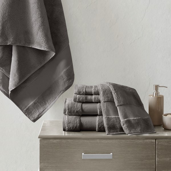 Madison Park Signature Turkish Cotton 6 Piece Bath Towel Set in Charcoal, 6-Piece MPS73-454