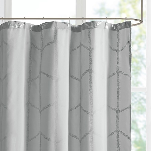 Intelligent Design Raina Printed Metallic Shower Curtain in Grey/Silver, 72x72" ID70-1292