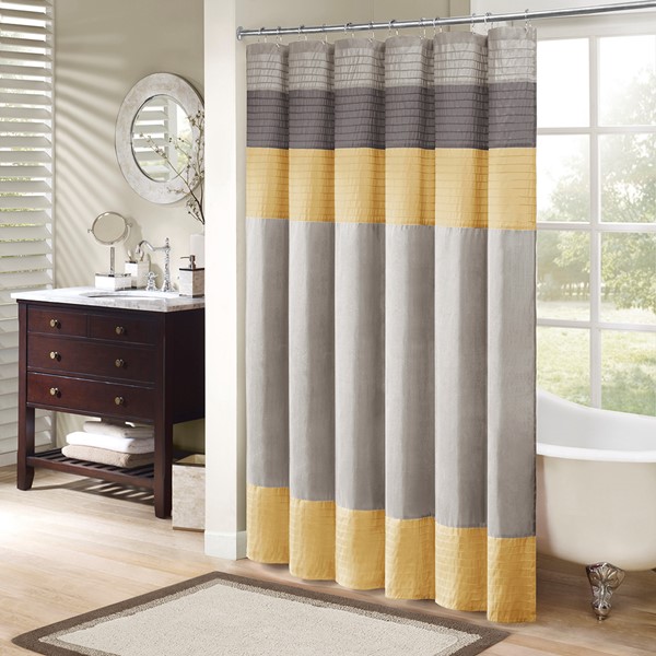 Madison Park Amherst Faux Silk Shower Curtain in Yellow, 72x72" MP70-2489