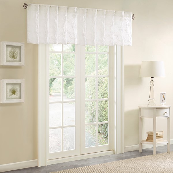 Madison Park Gemma Sheer Embroidered Window Valance in White, 50x18" MP41-2096