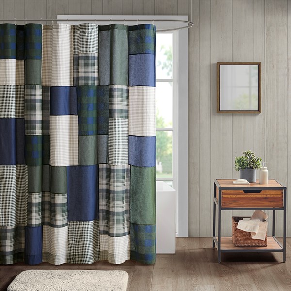 Woolrich Mill Creek Pieced Cotton Shower Curtain in Green, 72x72" WR70-3902