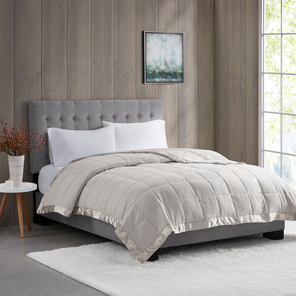 Madison Park Windom Lightweight Down Alternative Blanket with Satin Trim in Grey, King MP51-1535