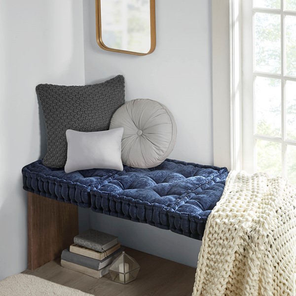 Intelligent Design Azza Poly Chenille Square Floor Pillow Cushion in Navy, 20x20" ID31-1832