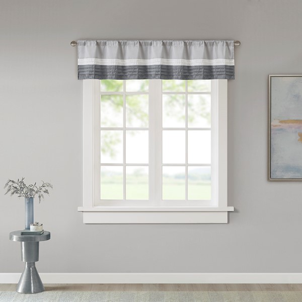 Madison Park Amherst Polyoni Pintuck Window Valance in Grey, 50x18" MP41-4377