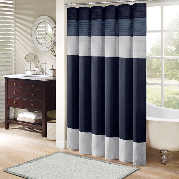 Madison Park Amherst Faux Silk Shower Curtain in Navy, 72x72" MP70-2206