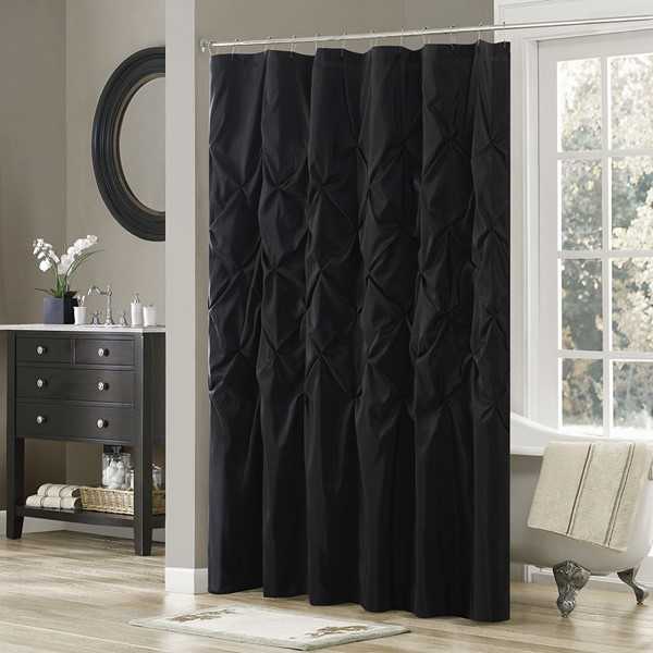 Madison Park Laurel Tufted Semi-Sheer Shower Curtain in Black, 72x72" MP70-3272