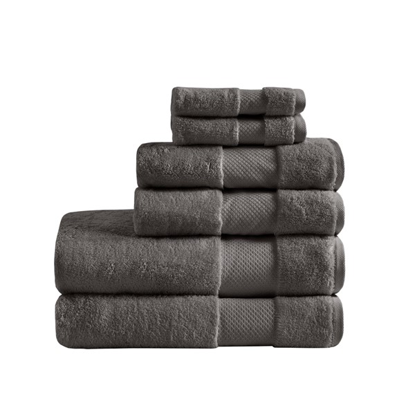 Madison Park Signature Turkish Cotton 6 Piece Bath Towel Set in Charcoal, 6-Piece MPS73-454