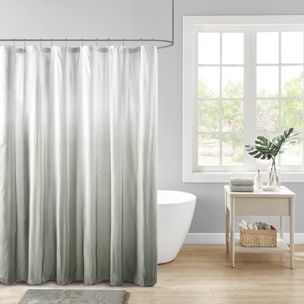 Madison Park Ara Ombre Printed Seersucker Shower Curtain in Grey, 72x72" MP70-6595