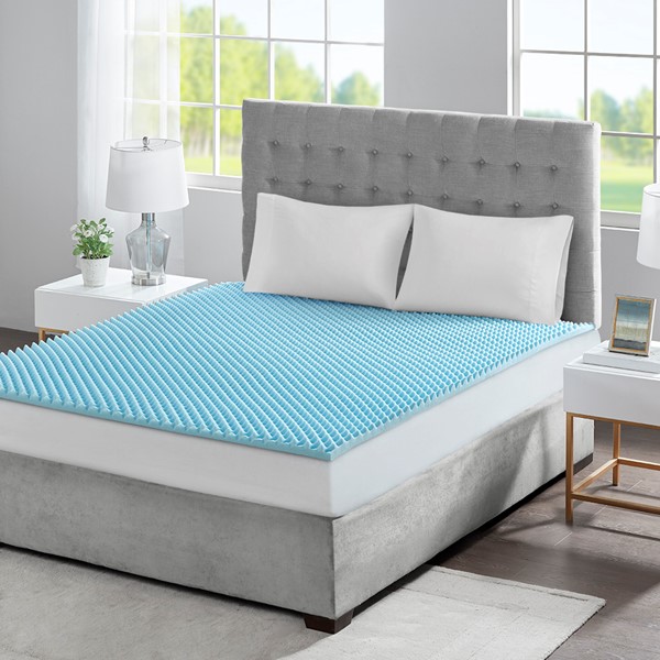 Sleep Philosophy 1.5" Gel Memory Foam All Season Reversible Cooling Mattress Topper in Blue, Twin XL BASI16-0416