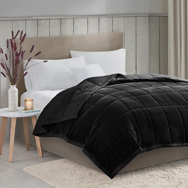 Madison Park Coleman Reversible HeiQ Smart Temperature Down Alternative Blanket in Black, Full/Queen MP51-8193