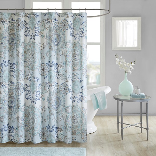 Madison Park Isla Printed Cotton Shower Curtain in Blue, 72x72" MP70-5822