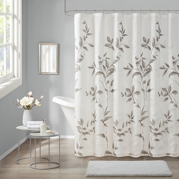 Madison Park Cecily Burnout Printed Shower Curtain in Grey, 72x72" MP70-4610