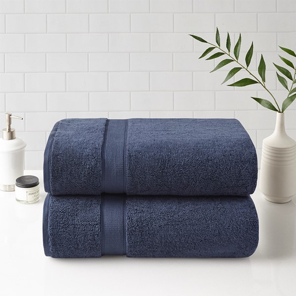 Madison Park Signature 800GSM 100% Cotton Bath Sheet 2 Piece Set in Slate Blue, 34x68" - 2PK MPS73-460