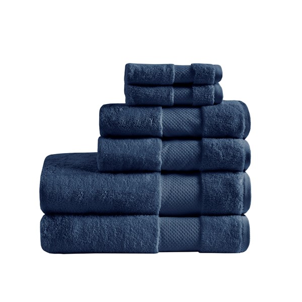 Madison Park Signature Turkish Cotton 6 Piece Bath Towel Set in Navy, 6-Piece MPS73-468