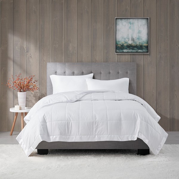 Madison Park Windom Lightweight Down Alternative Blanket with Satin Trim in White, King MP51-1615