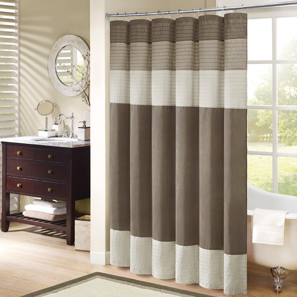 Madison Park Amherst Faux Silk Shower Curtain in Natural, 72x72" MP70-223