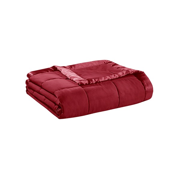 Madison Park Windom Lightweight Down Alternative Blanket with Satin Trim in Burgundy, Twin MP51-8134