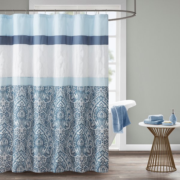 510 Design Shawnee Printed and Embroidered Shower Curtain in Blue, 72x72" 5DS70-0251