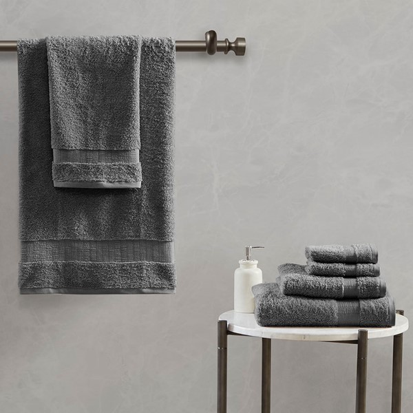 Madison Park Signature Luce 100% Egyptian Cotton 6 Piece Towel Set in Charcoal, 6-Piece MPS73-477