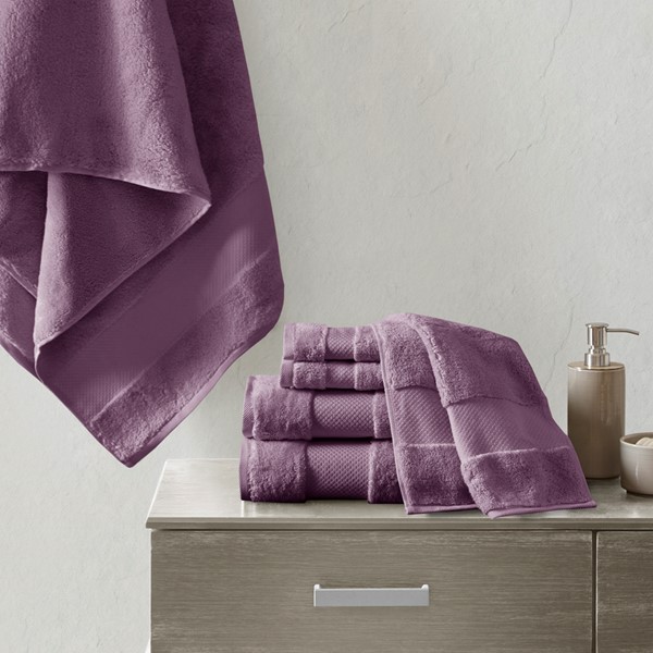 Madison Park Signature Turkish Cotton 6 Piece Bath Towel Set in Purple, 6-Piece MPS73-467