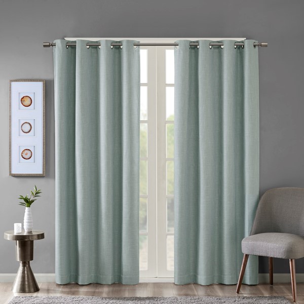 SunSmart Maya Printed Heathered Blackout Grommet Top Curtain Panel in Dusty Seafoam, 50x84" SS40-0036