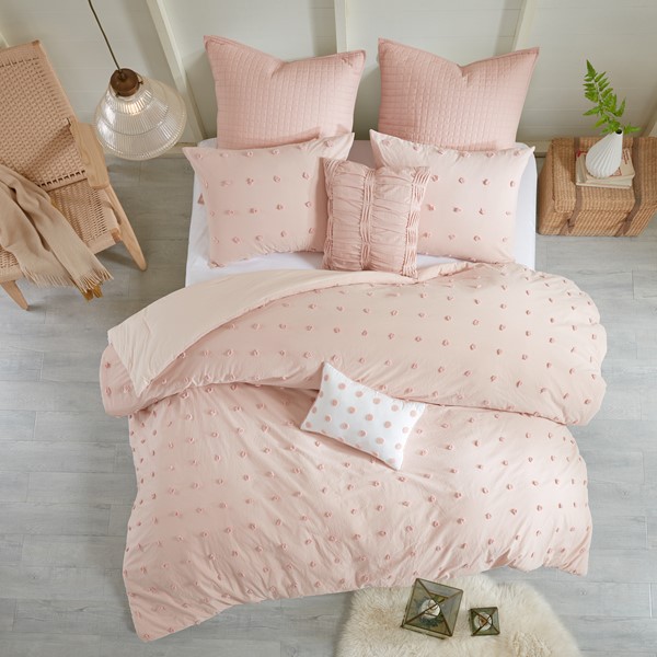 Urban Habitat Brooklyn Cotton Jacquard Comforter Set with Euro Shams and Throw Pillows in Pink, King/Cal King UH10-0206