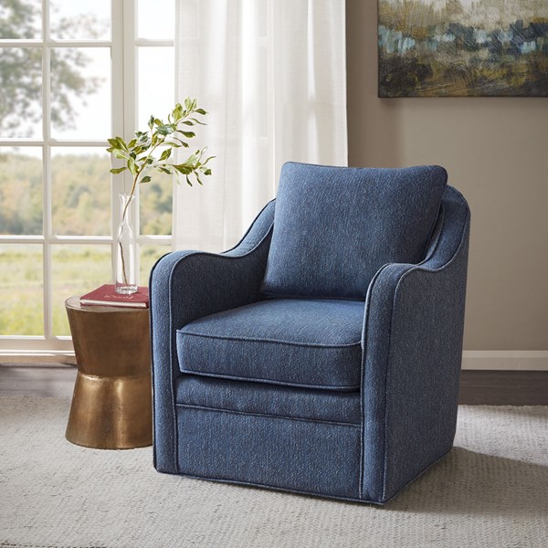 Madison Park Brianne  Wide Seat Swivel Arm Chair in Navy MP103-0697