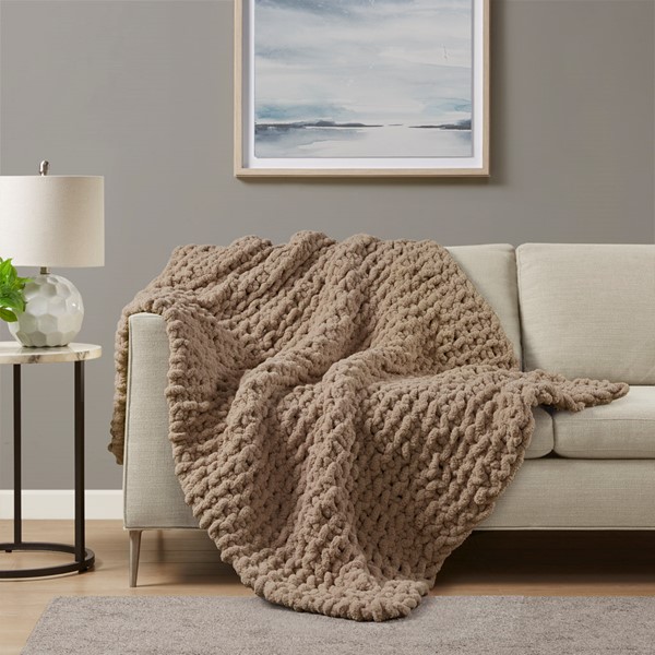 Madison Park Chenille Chunky Knit Throw in Brown, 50x60" MP50-8236