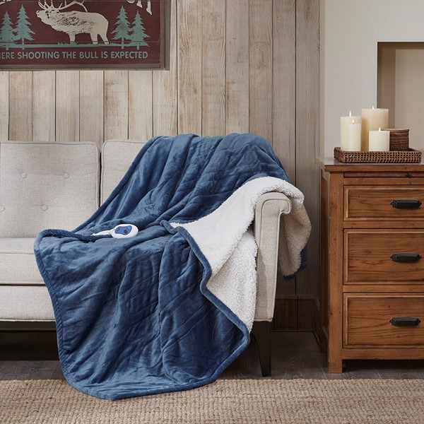 Woolrich Heated Plush to Berber Throw in Sapphire Blue, 60x70" WR54-1768