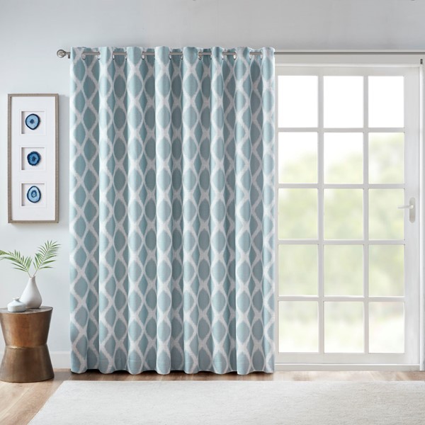 SunSmart Blakesly Printed Ikat Blackout Patio Curtain in Aqua, 100x84" SS40-0112