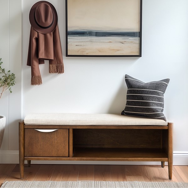 INK+IVY Arcadia Accent Bench with Storage and Upholstered Cushion in Walnut Brown II105-0546