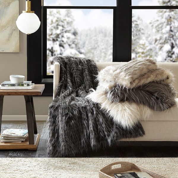 Madison Park Edina Faux Fur Throw in Natural, 50x60" MP50-4825