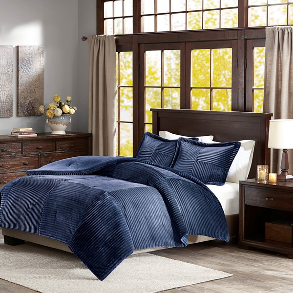 Madison Park Parker Plush Down Alternative Comforter Set in Navy, Full/Queen BASI10-0424