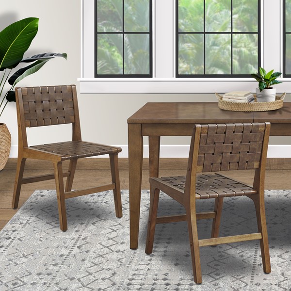 INK+IVY Oslo Faux Leather Woven Dining Chairs Set of 2 in Brown II108-0510