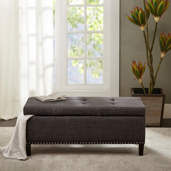 Madison Park Shandra II Tufted Top Soft Close Storage Bench in Charcoal FPF18-0502