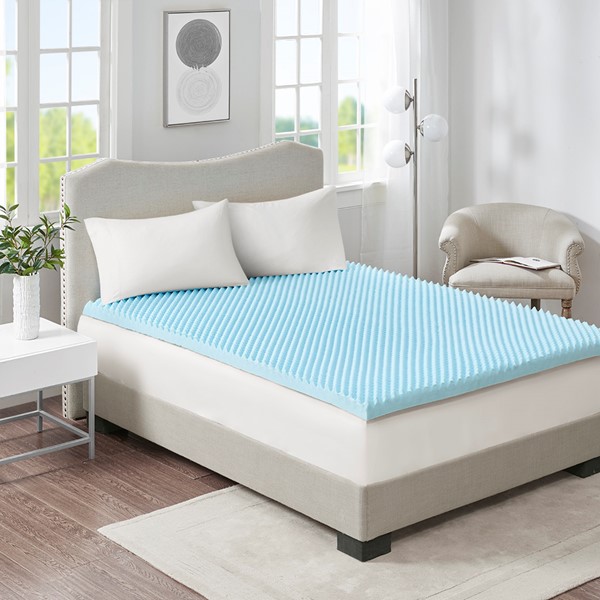 Sleep Philosophy 3" Gel Memory Foam All Season Reversible Cooling Mattress Topper in Blue, Full BASI16-0418