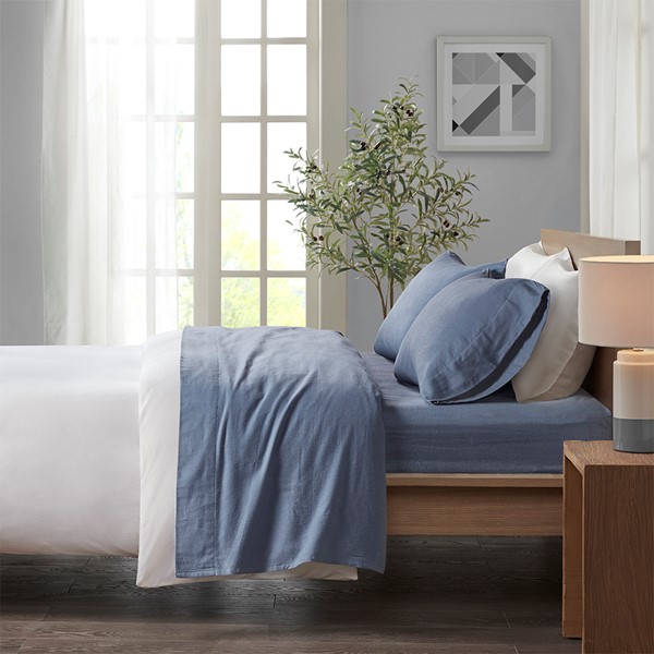 True North by Sleep Philosophy Cozy Cotton Flannel Printed Sheet Set in Blue Solid, Full TN20-0122