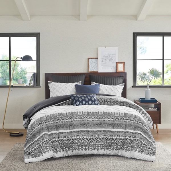 INK+IVY Mila 3 Piece Cotton Comforter Set with Chenille Tufting in Gray, King/Cal King II10-1249