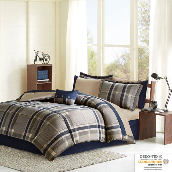 Intelligent Design Robbie Plaid Comforter Set with Bed Sheets in Navy Multi, Twin ID10-1224