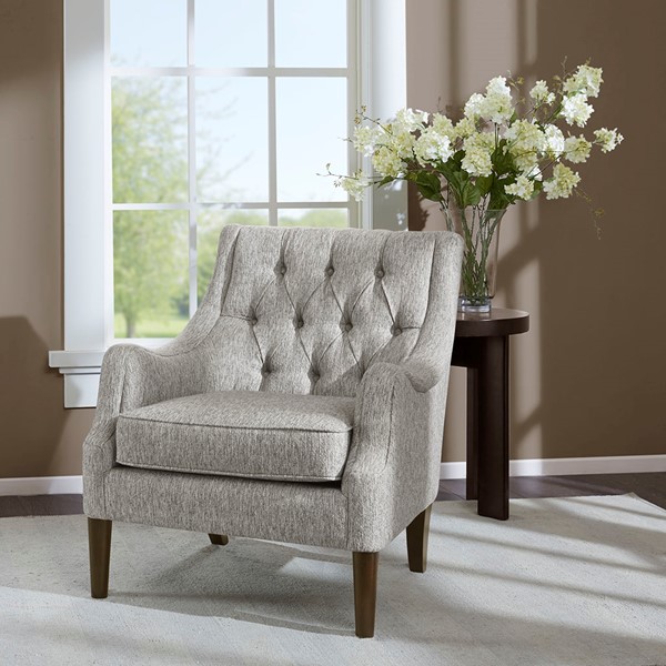 Madison Park Qwen Button Tufted Accent Chair in Grey FPF18-0513