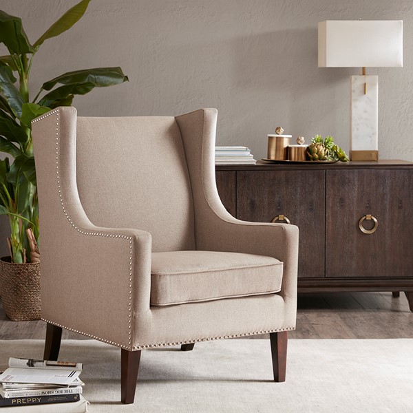 Madison Park Barton Wing Chair in Taupe FPF18-0152