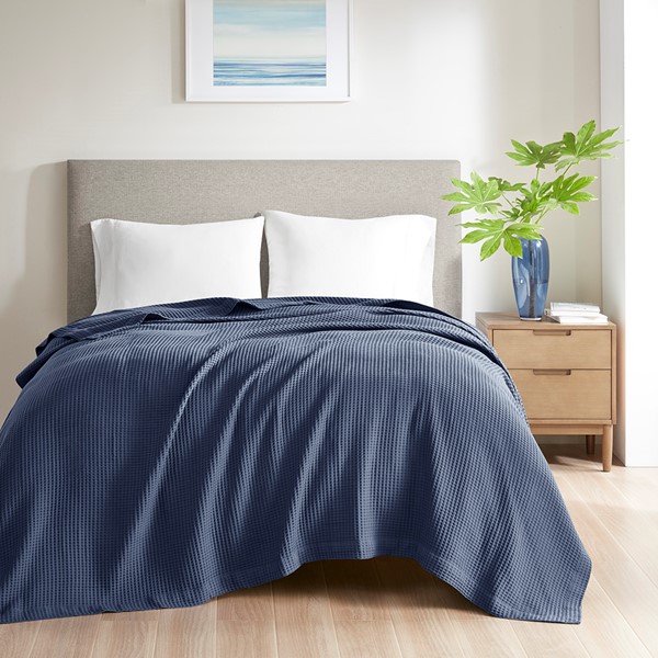 Beautyrest Waffle Weave Cotton Blanket in Indigo, King BR51N-3830